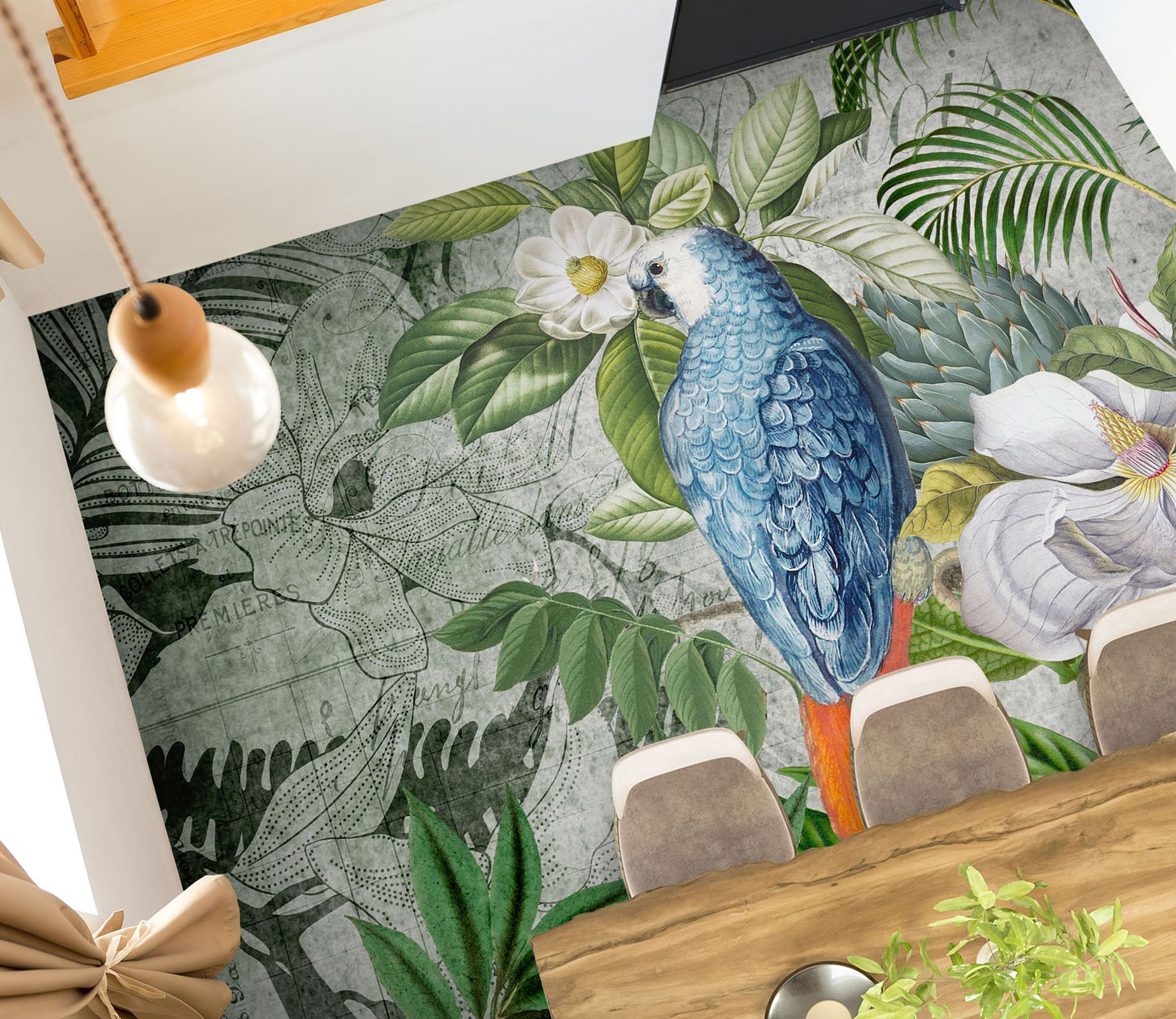 3D Leaves Blue Parrot 104164 Andrea Haase Floor Mural