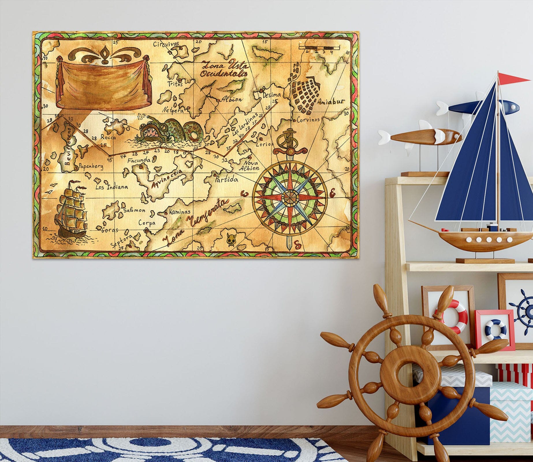 3D Nautical Route 208 World Map Wall Sticker Wallpaper AJ Wallpaper 2 