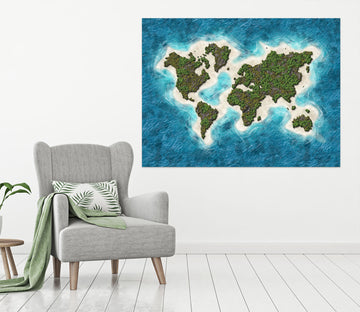 3D Green Island 103 World Map Wall Sticker