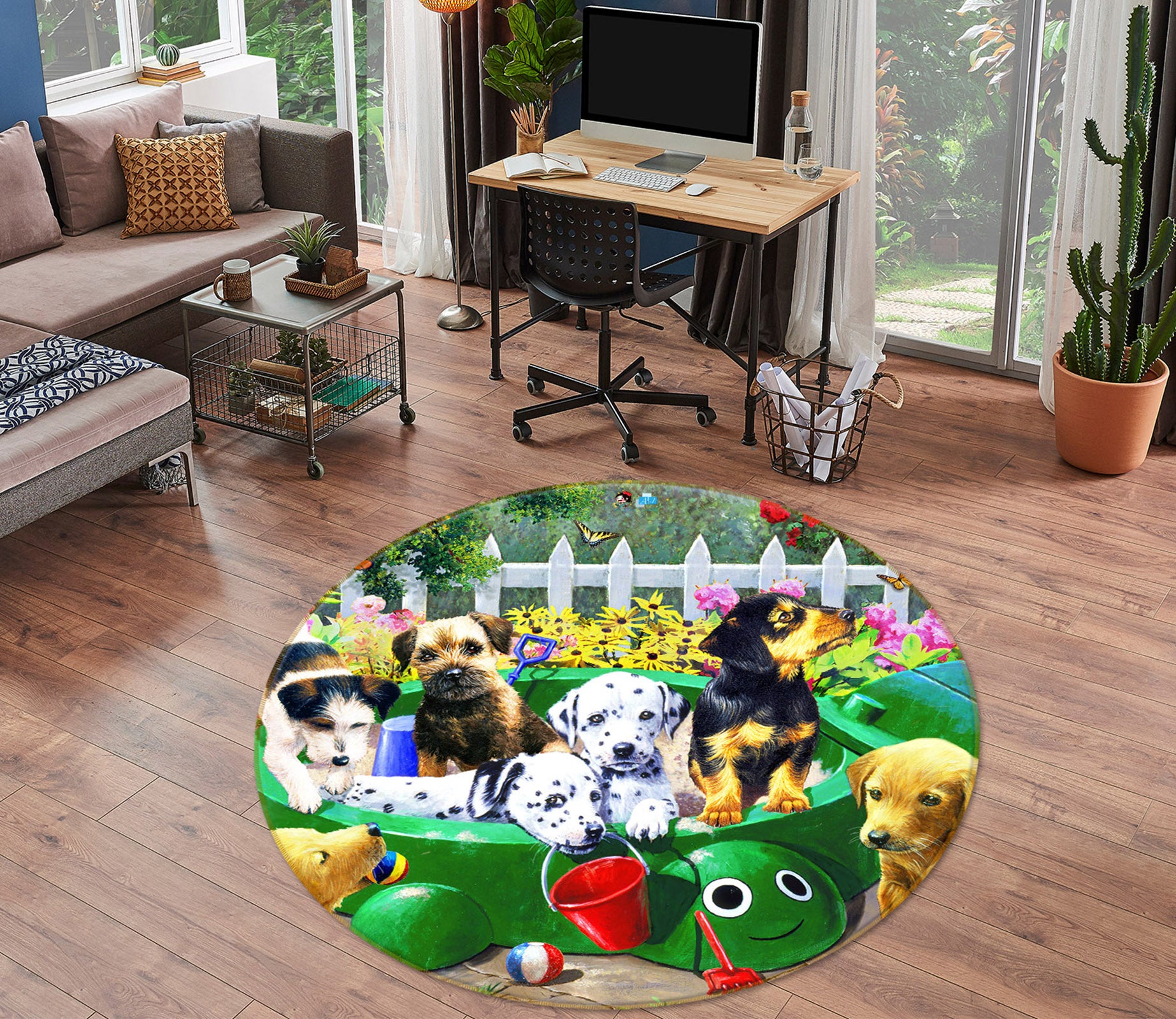 3D Dog Playing 039 Kevin Walsh Rug Round Non Slip Rug Mat