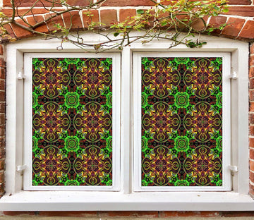 3D Green Round 054 Window Film Print Sticker Cling Stained Glass UV Block
