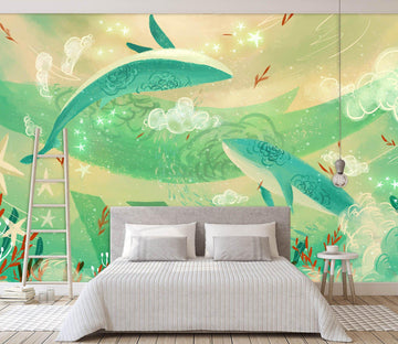 3D Green Whale Flying 461 Wallpaper AJ Wallpaper 2 