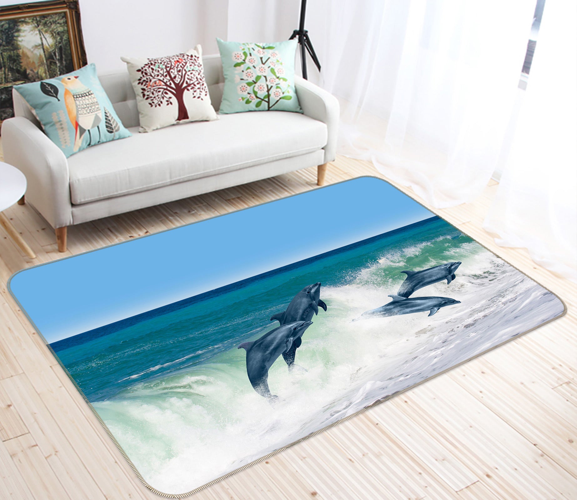3D Dolphin Waves 77219 Non Slip Rug Mat