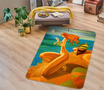 3D Long-Haired Girl 33225 Non Slip Rug Mat