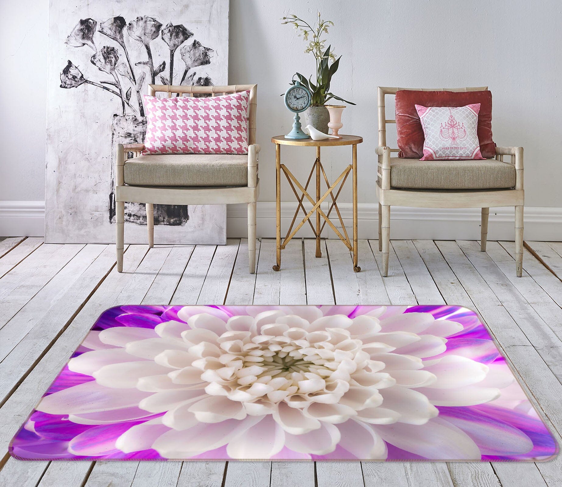 3D White Chrysanthemum 3020 Assaf Frank Rug Non Slip Rug Mat Mat AJ Creativity Home 