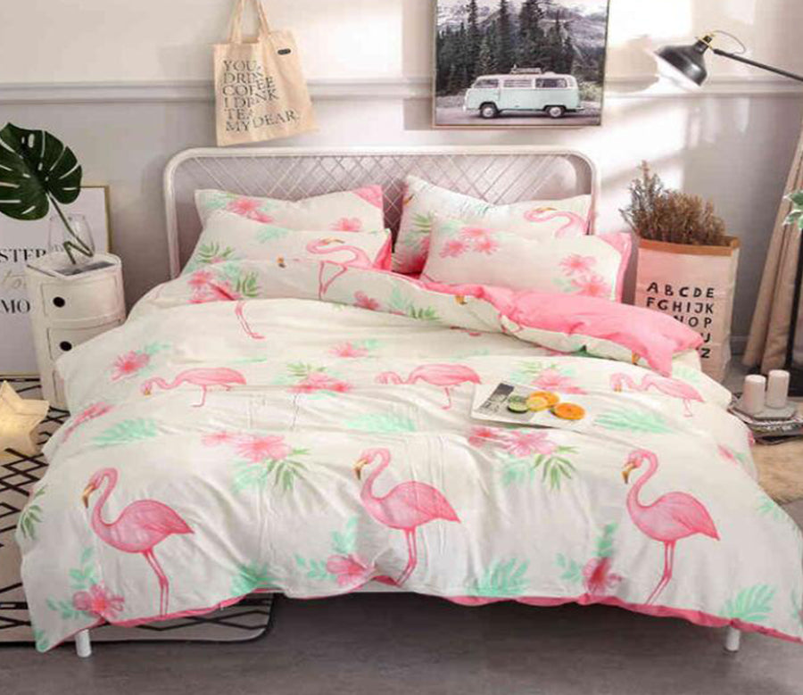 3D Flamingo On White 7021 Bed Pillowcases Quilt