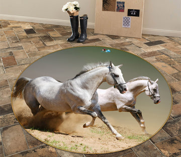 3D White Horse 72146 Round Non Slip Rug Mat