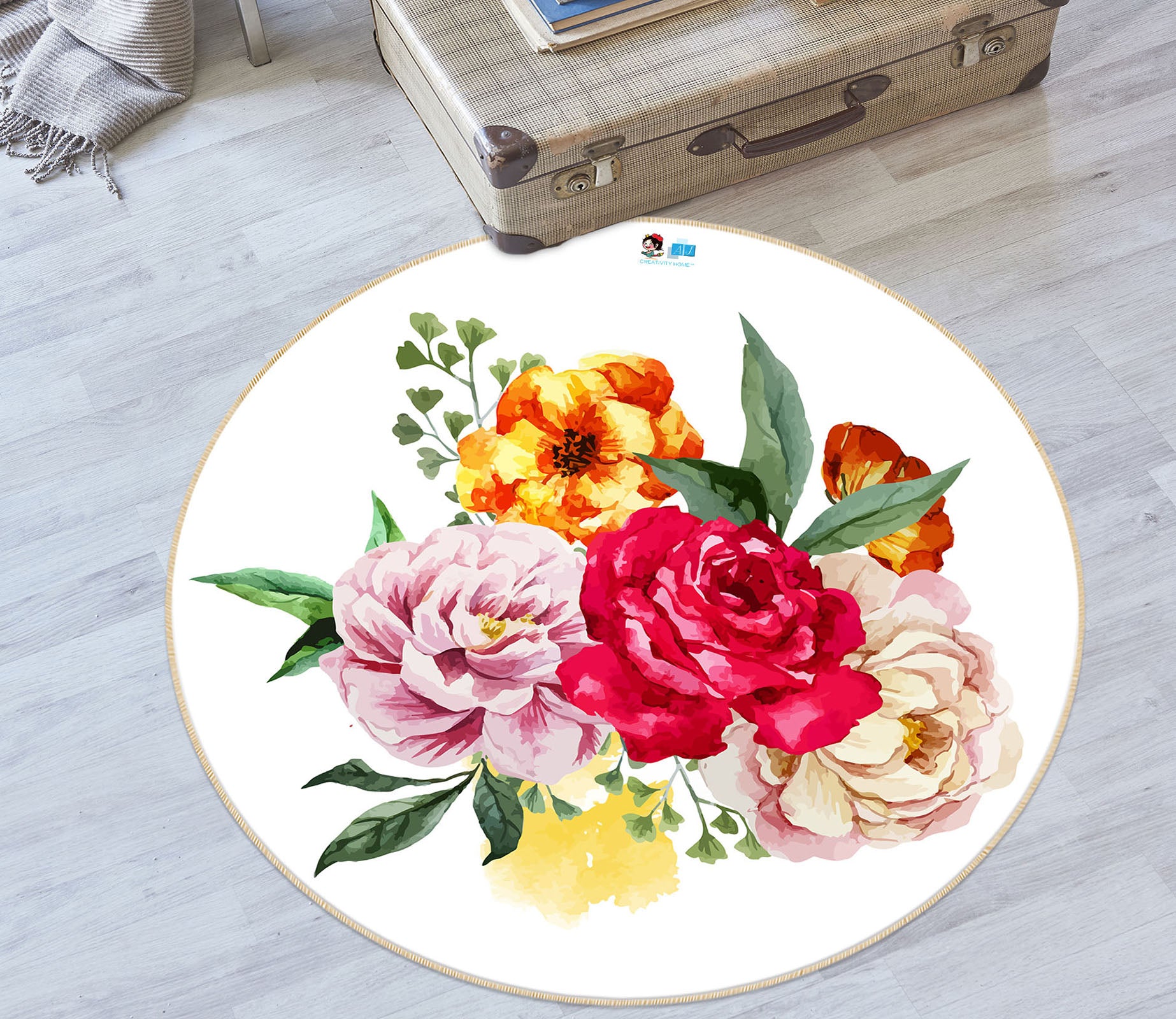 3D Bouquet 74207 Round Non Slip Rug Mat