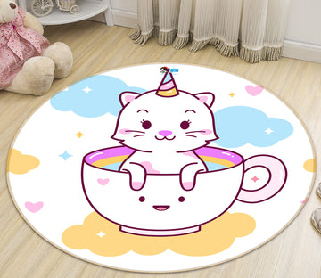 3D Teacup Unicorn 75024 Round Non Slip Rug Mat
