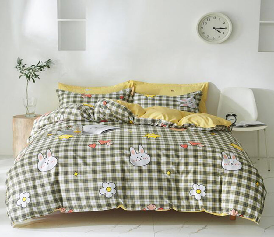 3D Green Grid Rabbit Flower 13150 Bed Pillowcases Quilt