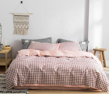 3D Pink Plaid 4174 Bed Pillowcases Quilt