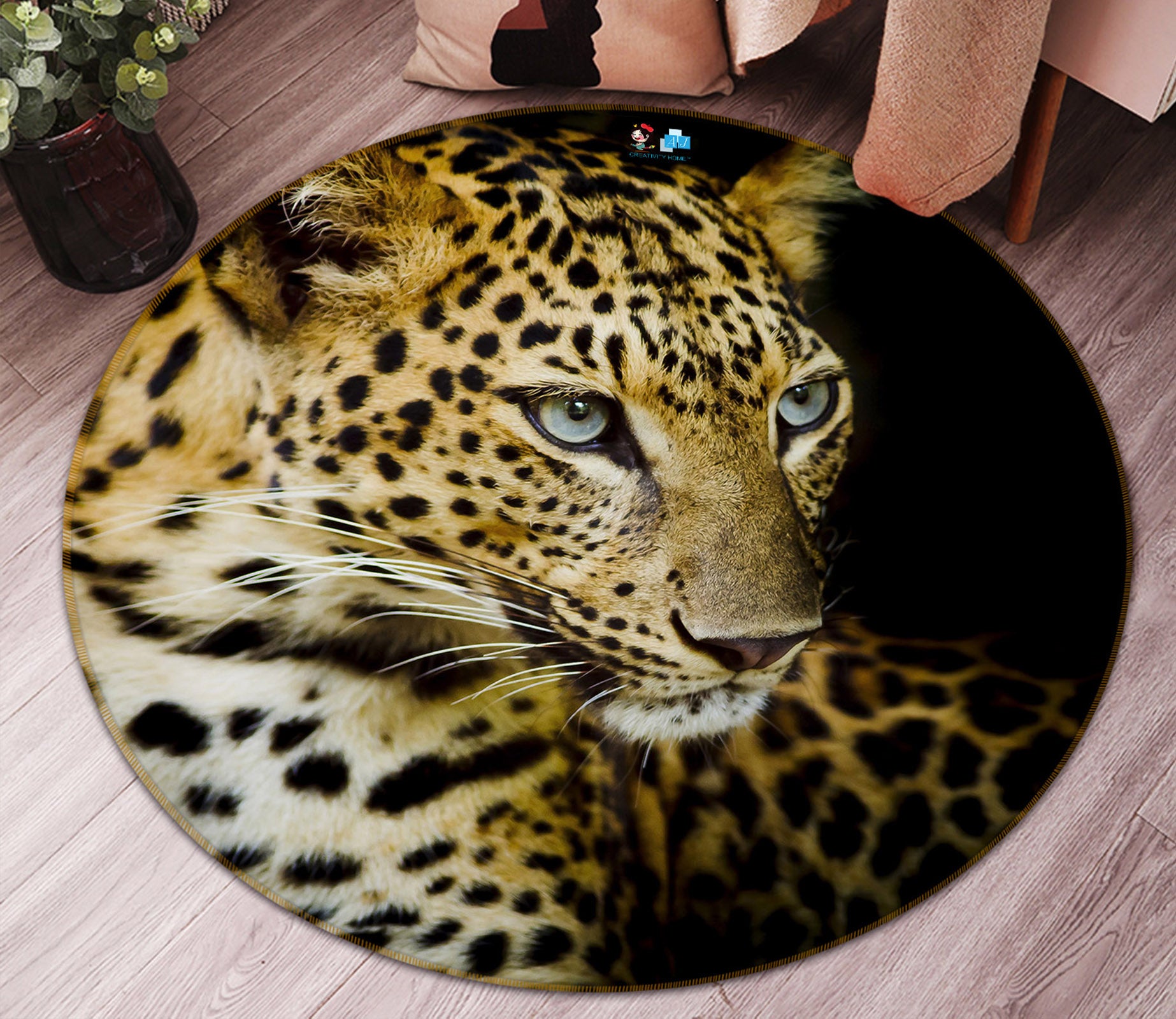 3D Leopard 74009 Round Non Slip Rug Mat