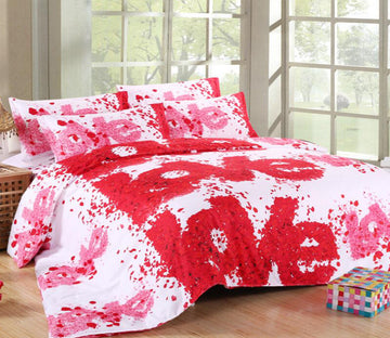 3D Red Love 1059 Bed Pillowcases Quilt