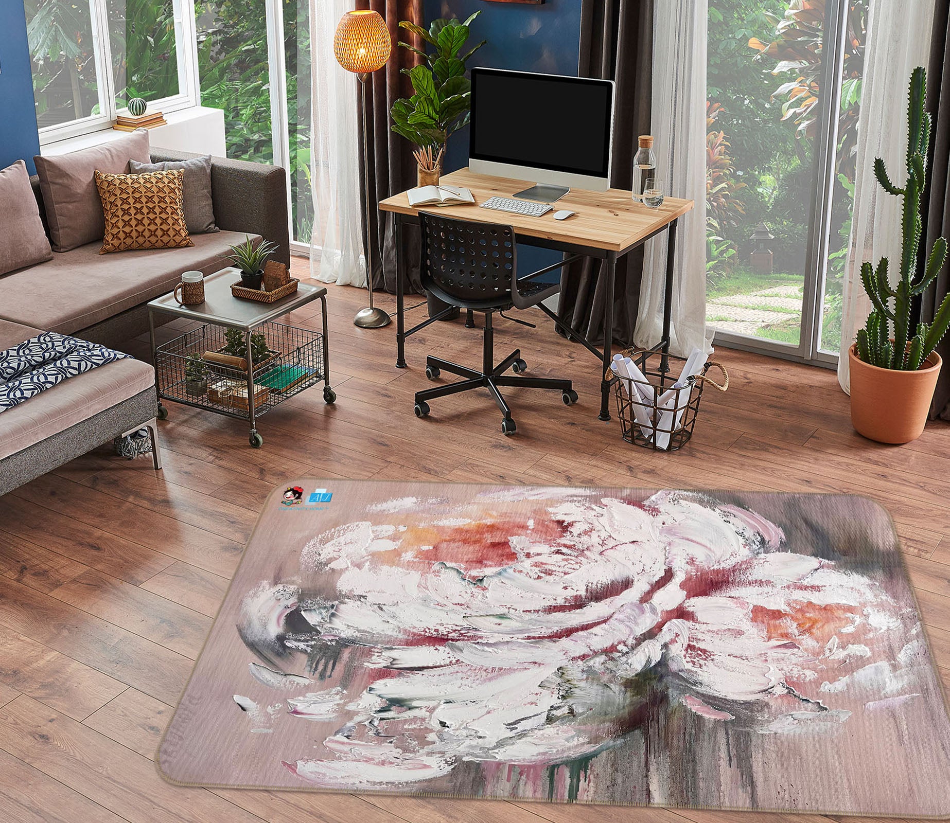 3D Pink Painting Art Flower 4106 Skromova Marina Rug Non Slip Rug Mat