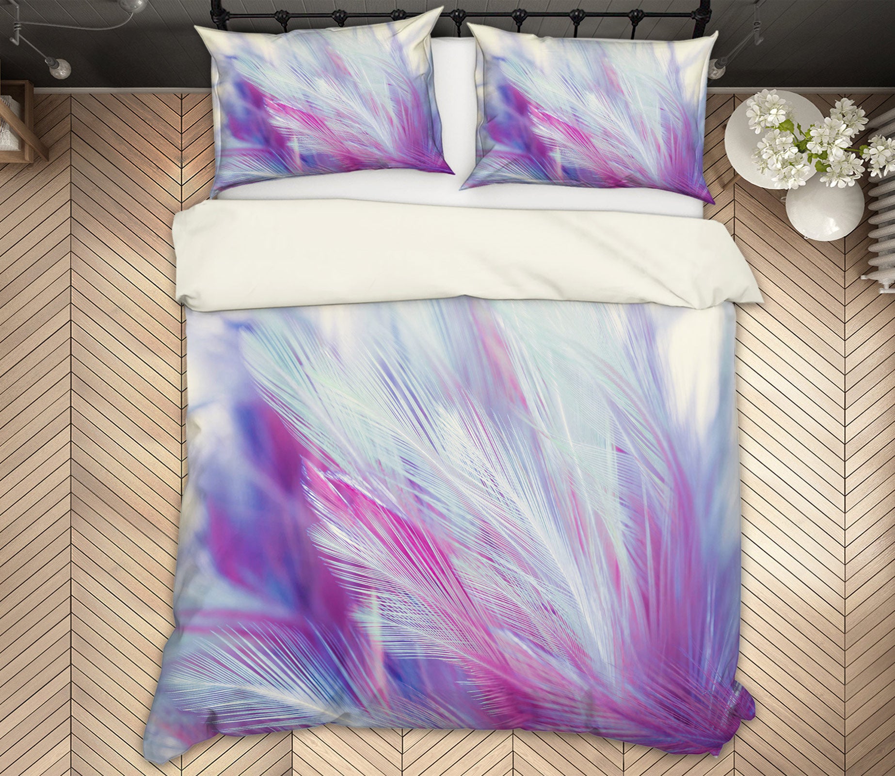 3D Purple Feather 60037 Bed Pillowcases Quilt