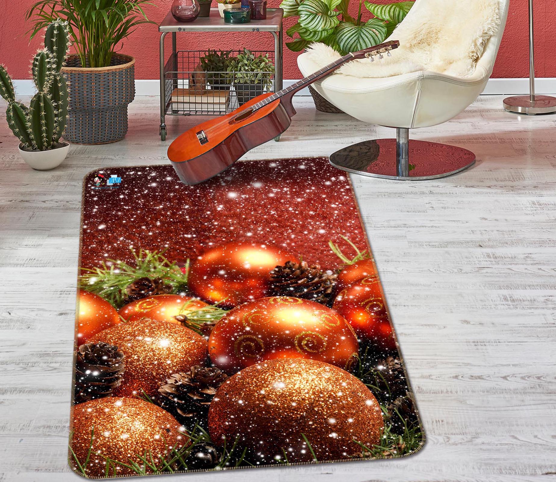 3D Golden Ball 55130 Christmas Non Slip Rug Mat Xmas