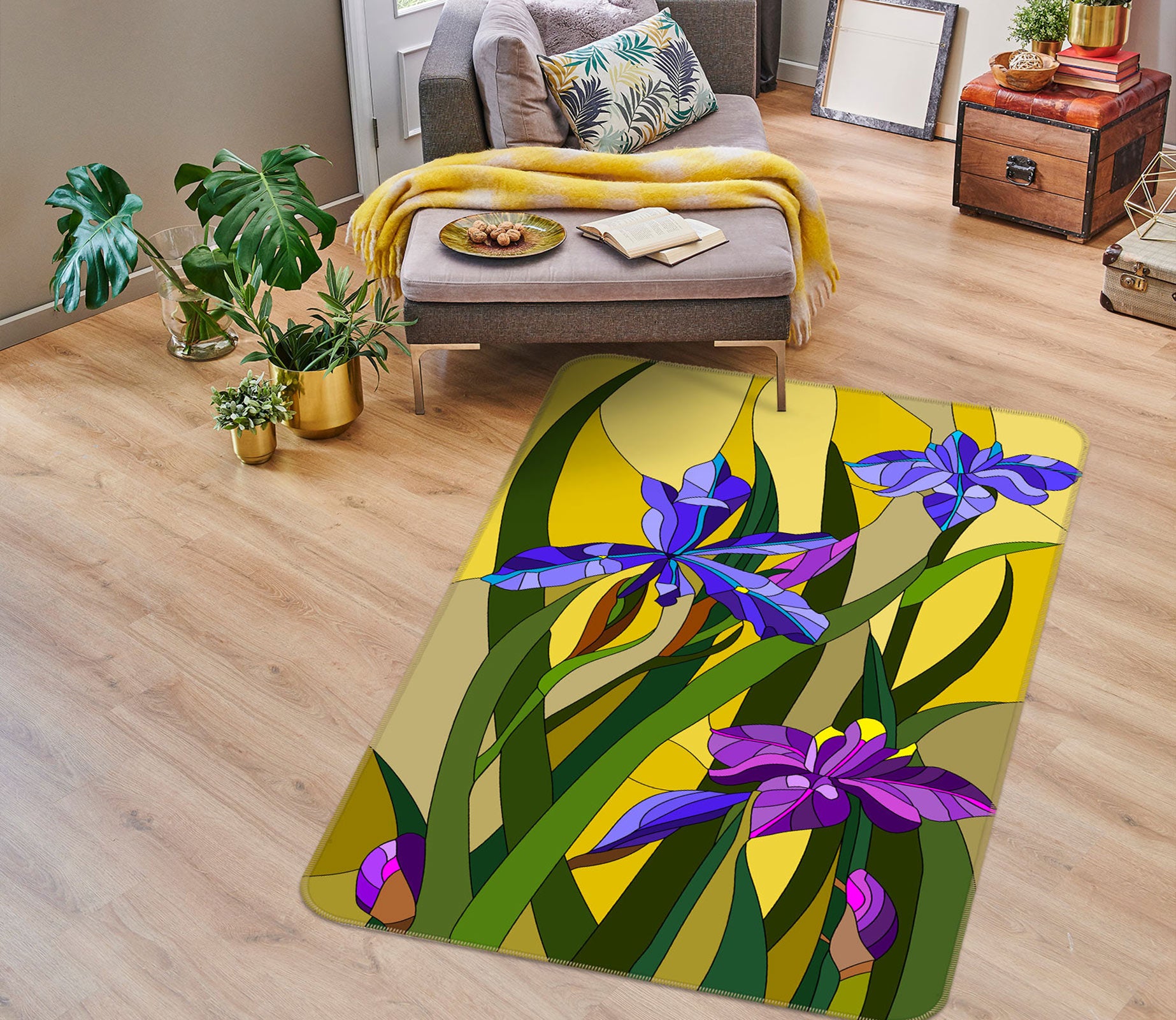 3D Purple Blue Flowers 33044 Non Slip Rug Mat