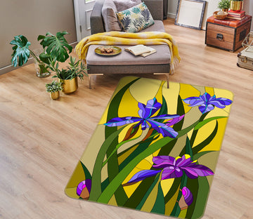 3D Purple Blue Flowers 33044 Non Slip Rug Mat