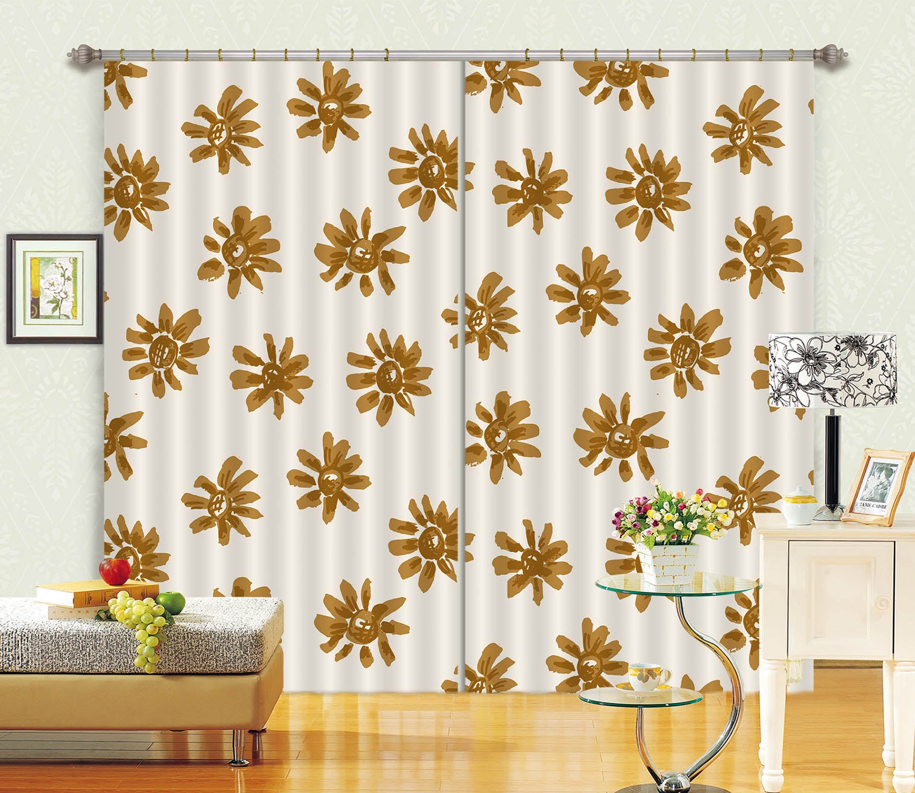 3D Brown Flowers 11192 Kashmira Jayaprakash Curtain Curtains Drapes