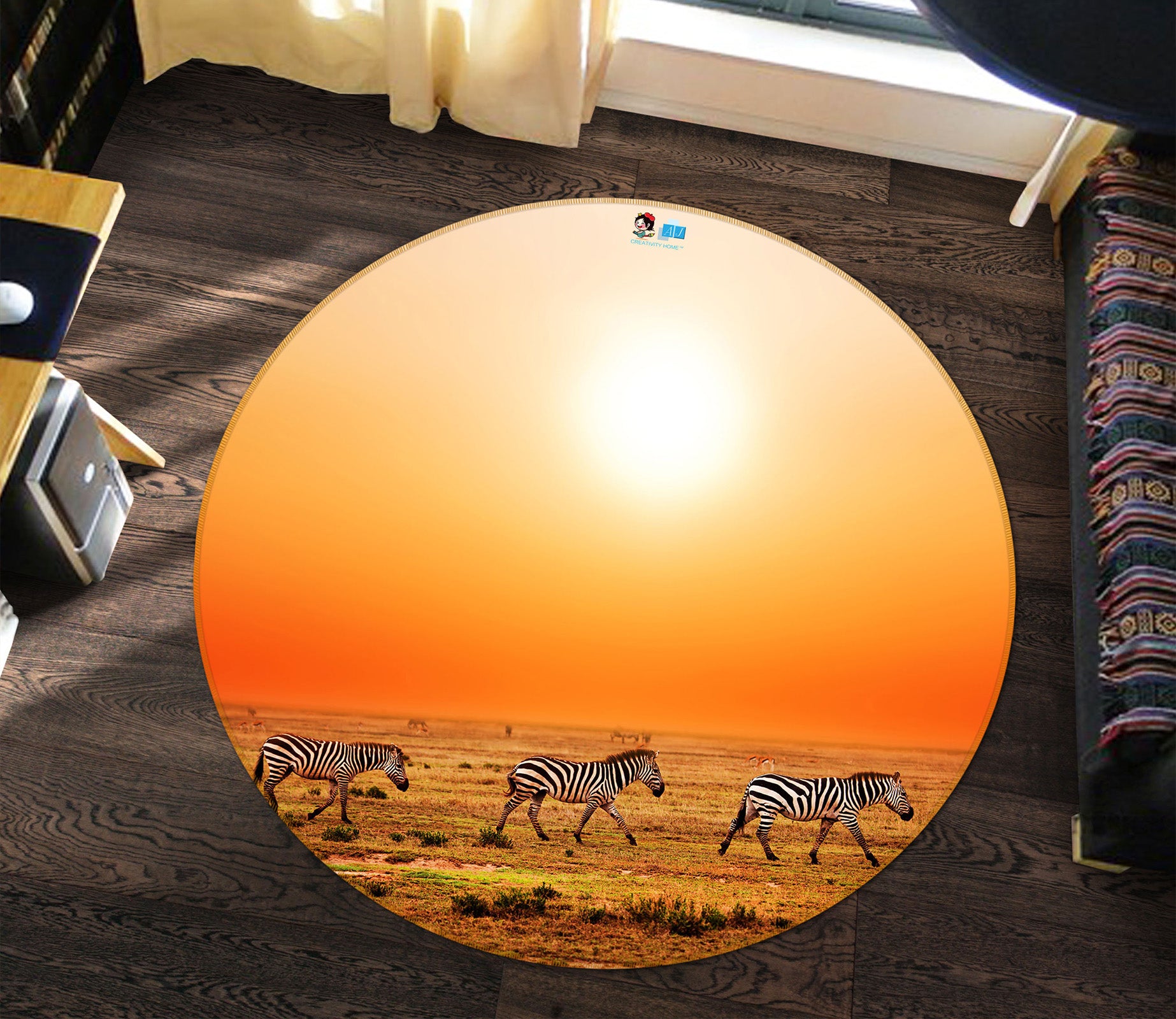 3D Zebra 38097 Animal Round Non Slip Rug Mat