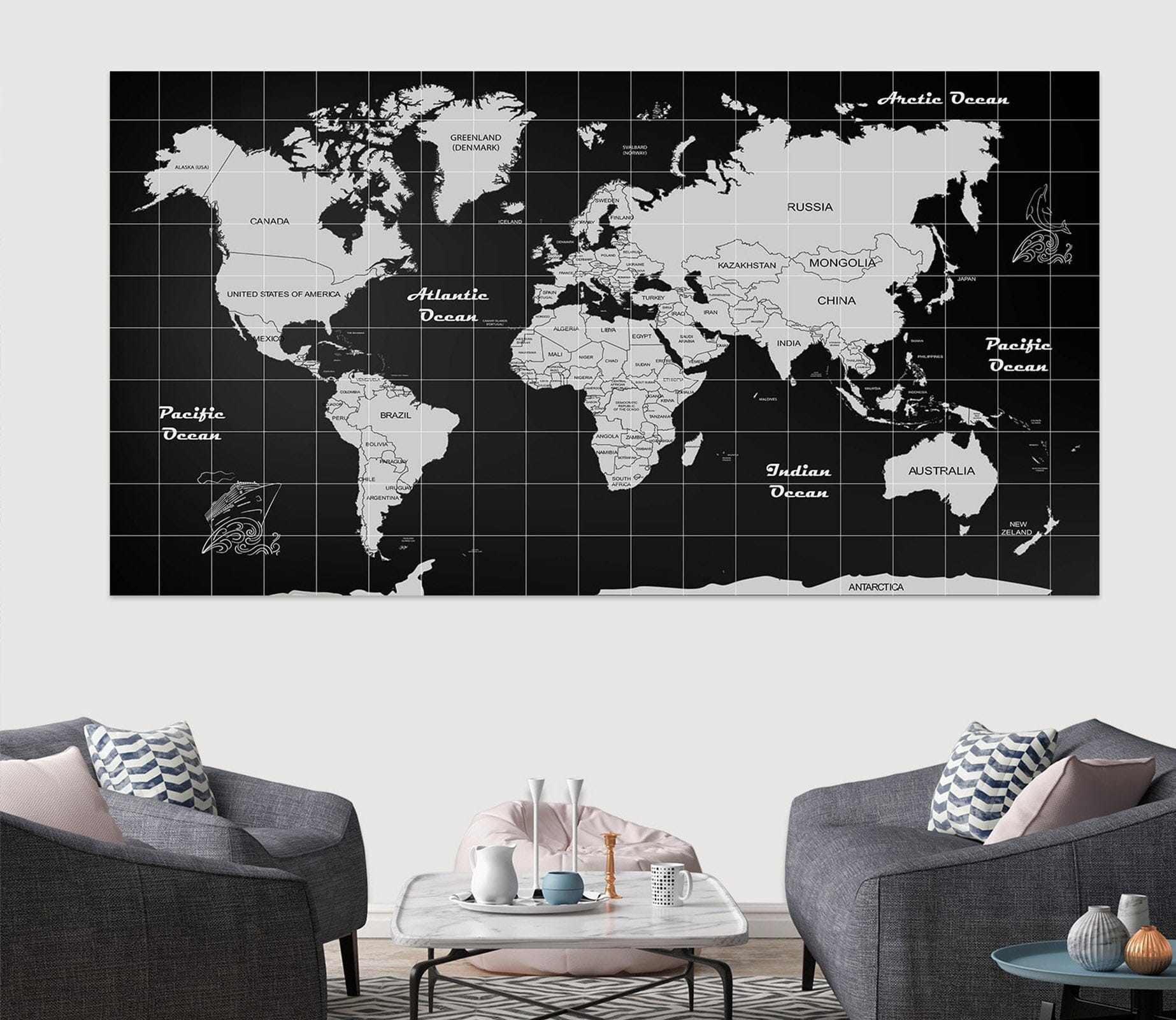 3D Gray Pattern 242 World Map Wall Sticker Wallpaper AJ Wallpaper 2 