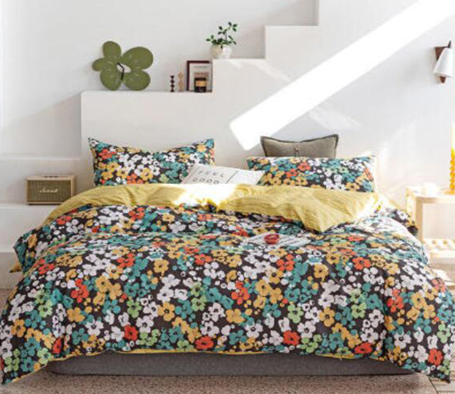 3D Colorful Flowers On Black 30041 Bed Pillowcases Quilt