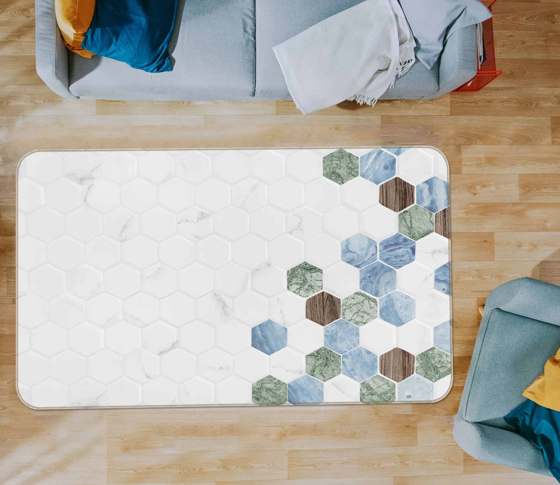 3D Hexagonal Brick Pattern 31106 Non Slip Rug Mat