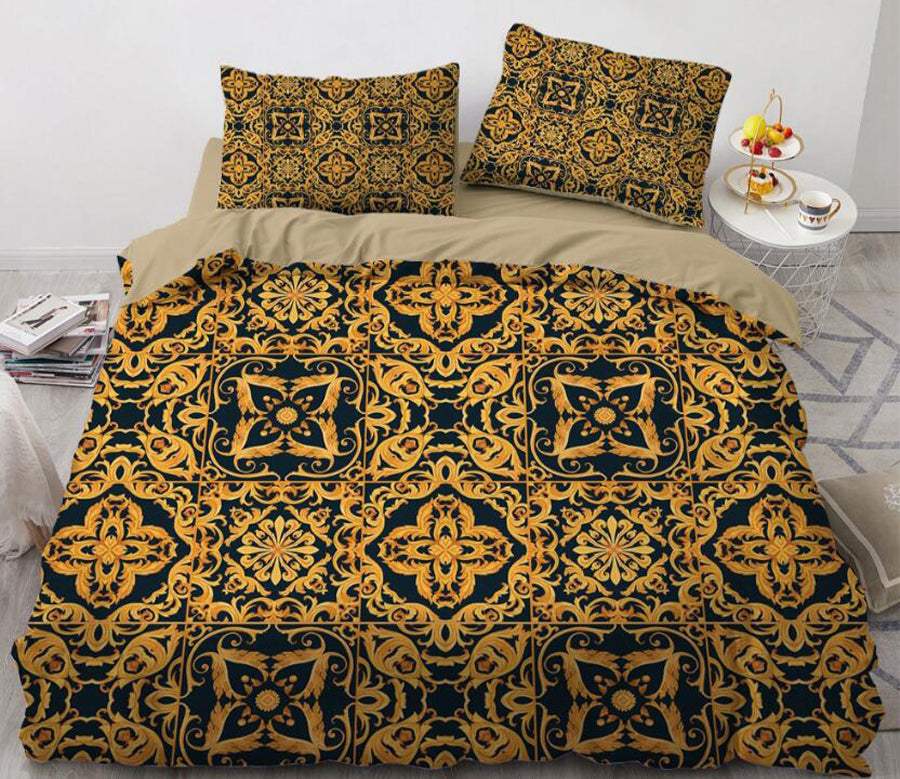 3D Black Golden Symmetrical Pattern 11151 Bed Pillowcases Quilt