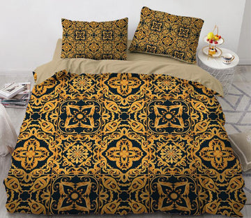 3D Black Golden Symmetrical Pattern 11151 Bed Pillowcases Quilt