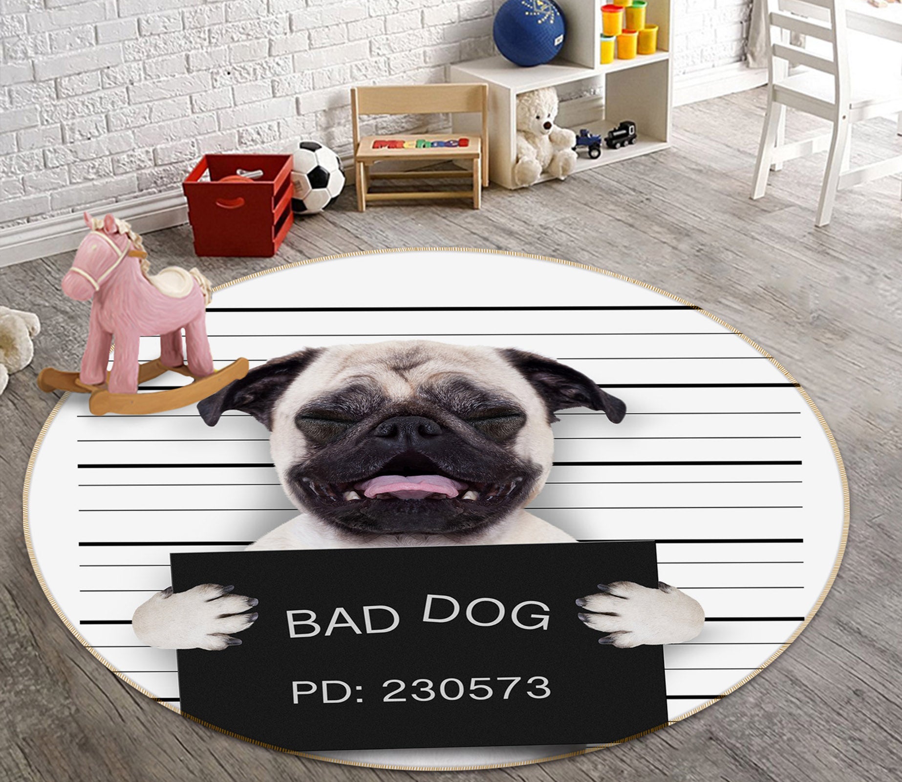 3D Pug Dog 29081 Round Non Slip Rug Mat