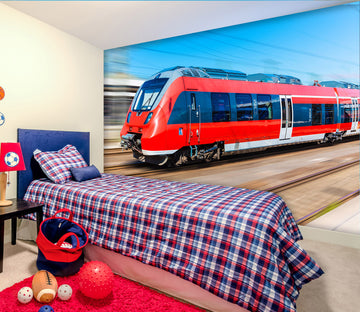 3D Red Train 169 Vehicle Wall Murals