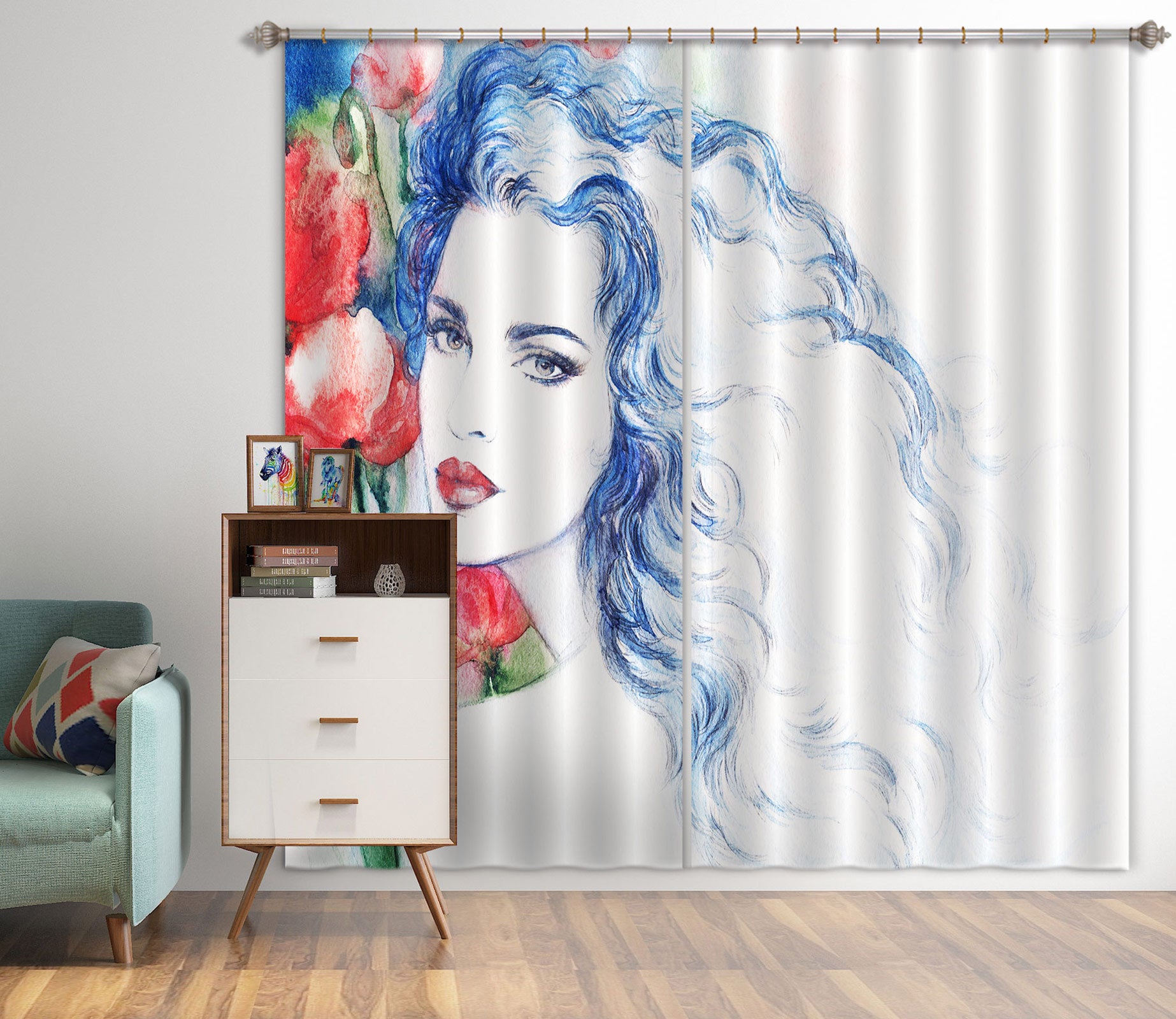 3D Bouquet Woman 053 Curtains Drapes