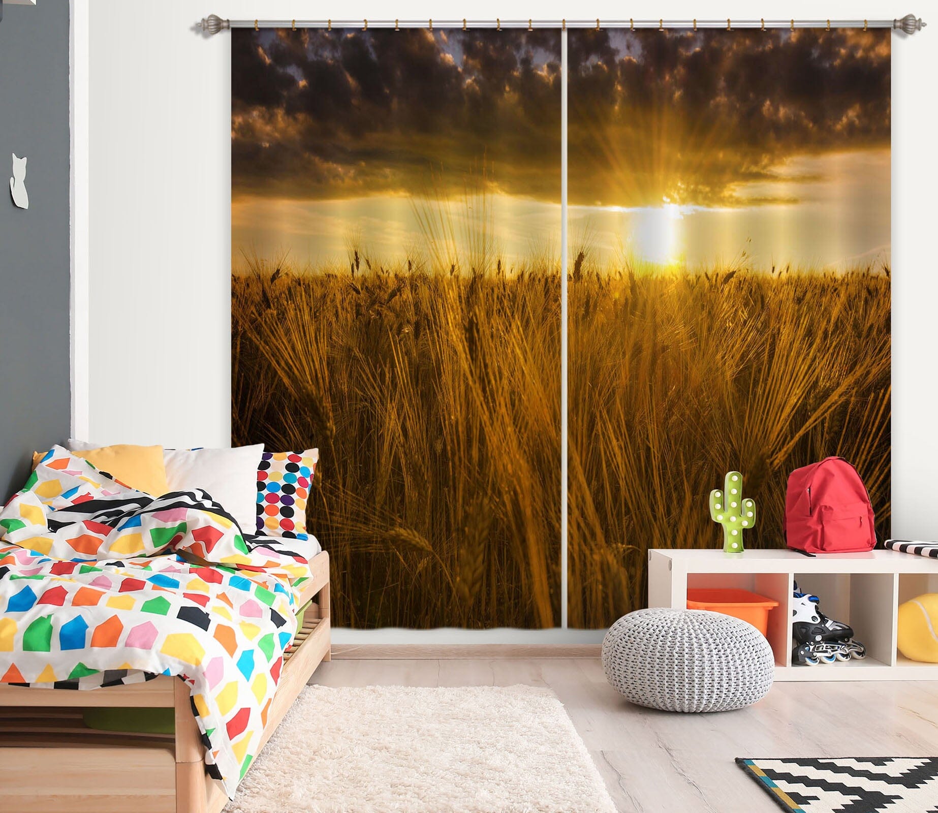 3D Sunset Grass 086 Marco Carmassi Curtain Curtains Drapes Curtains AJ Creativity Home 