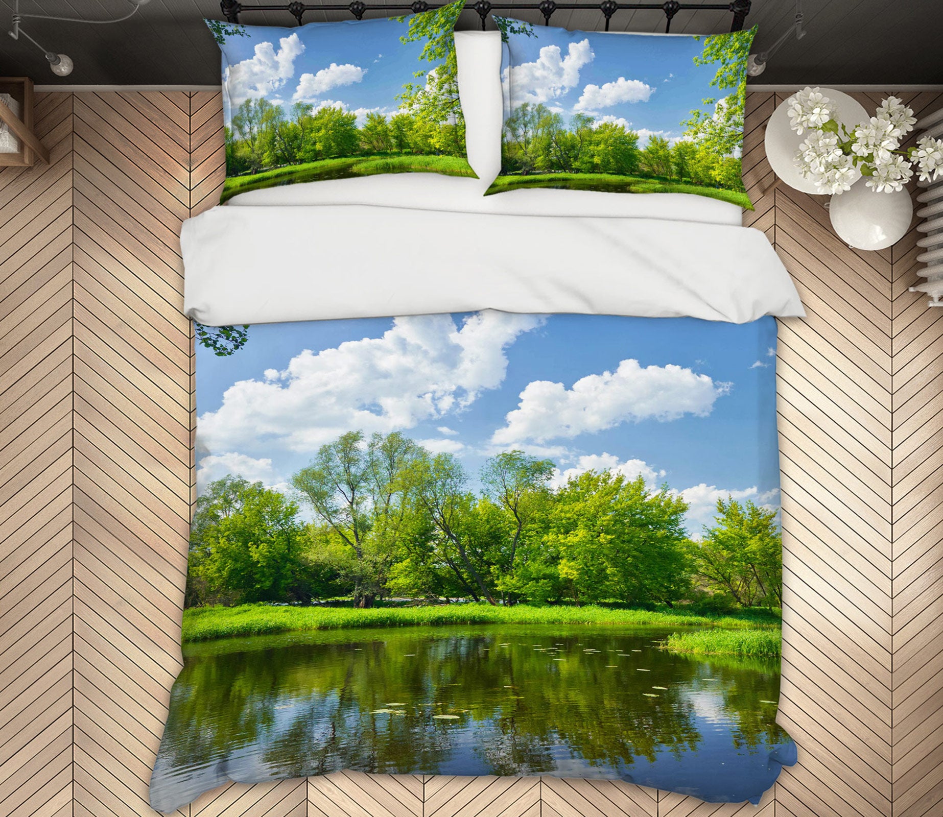 3D Forest Reflection 13044 Bed Pillowcases Quilt