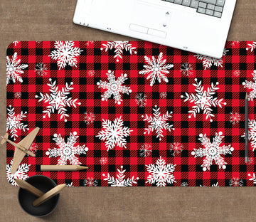 3D Snowflake Black Red Plaid 51244 Christmas Desk Mat Xmas