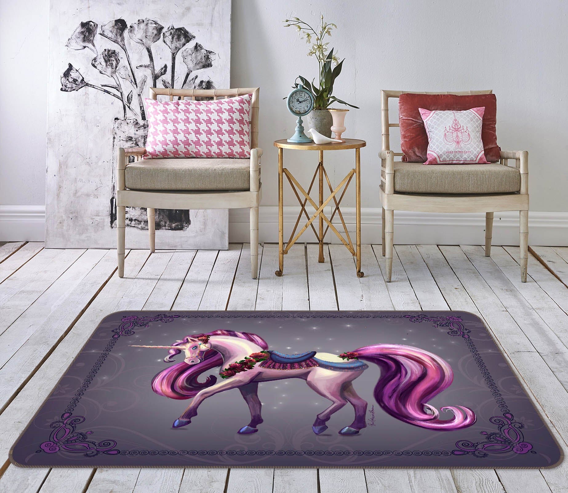 3D Princess Unicorn 3014 Rose Catherine Khan Rug Non Slip Rug Mat Mat AJ Creativity Home 