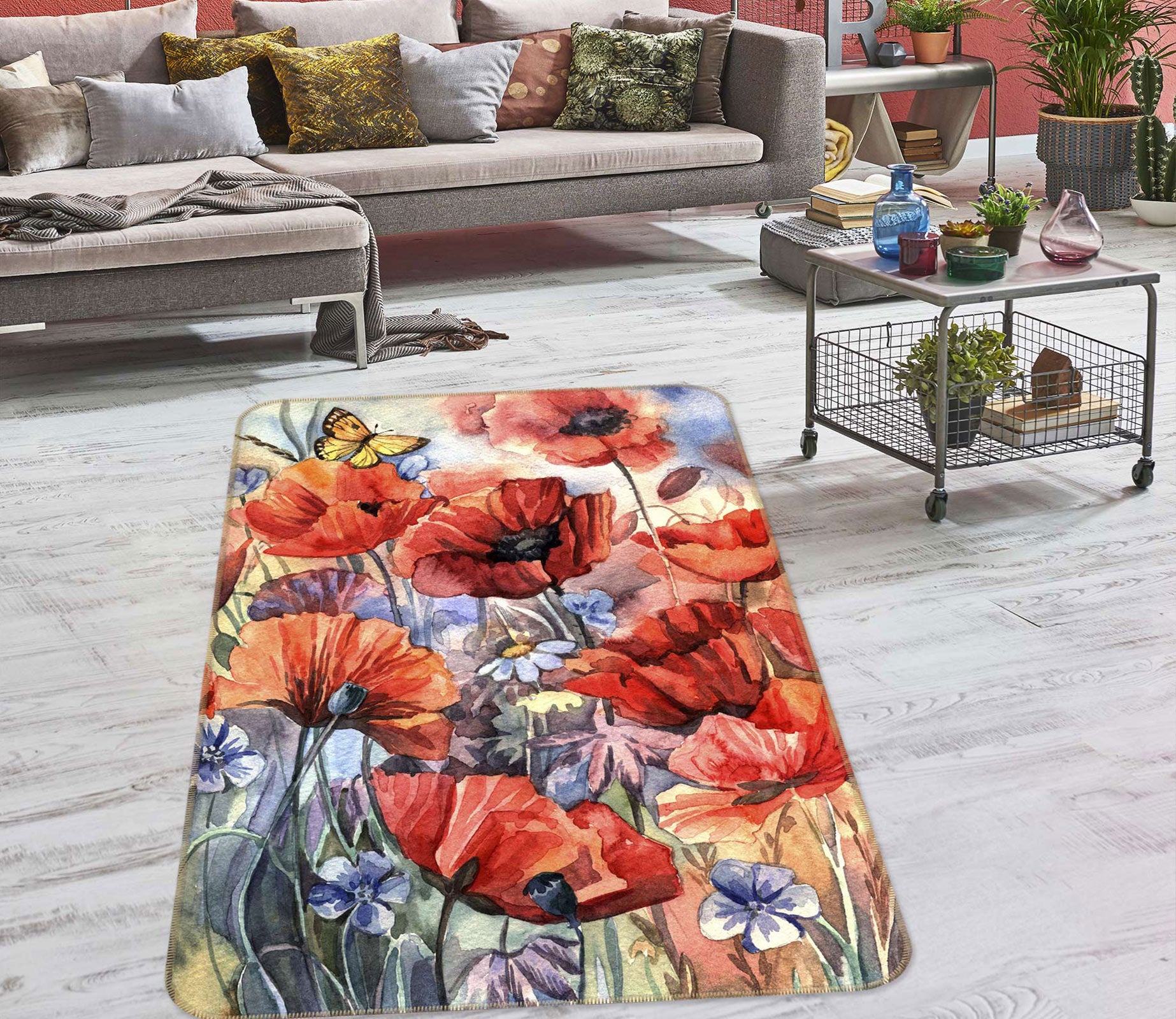 3D Red Flowers 33041 Non Slip Rug Mat