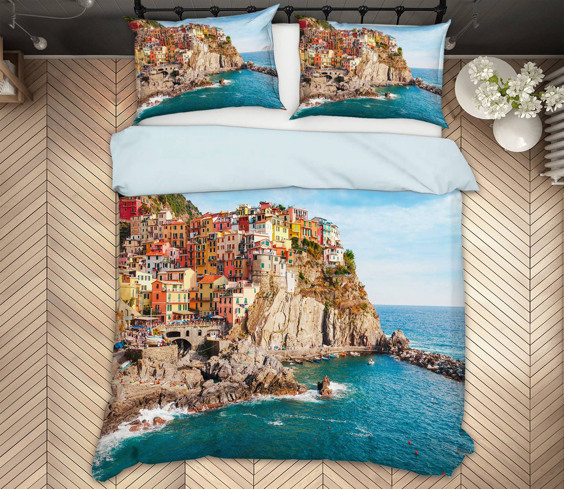 3D Sea Stone Houses 59112 Bed Pillowcases Quilt