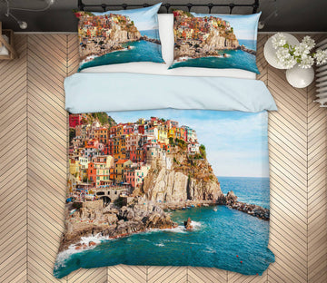 3D Sea Stone Houses 59112 Bed Pillowcases Quilt
