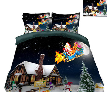 3D Houses Santa Sleigh 45067 Christmas Quilt Duvet Cover Xmas Bed Pillowcases