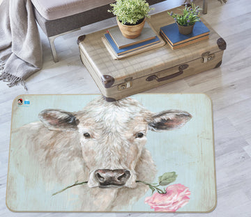 3D Cow With Flower 1028 Debi Coules Rug Non Slip Rug Mat