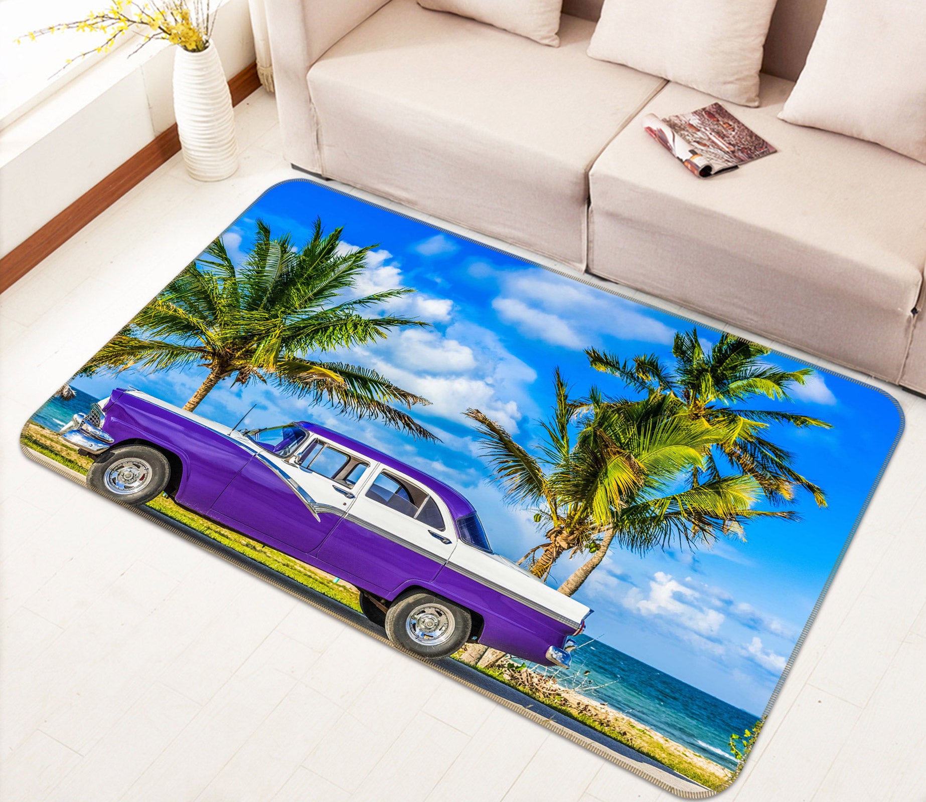 3D Coconut Tree Purple Car 68026 Vehicle Non Slip Rug Mat
