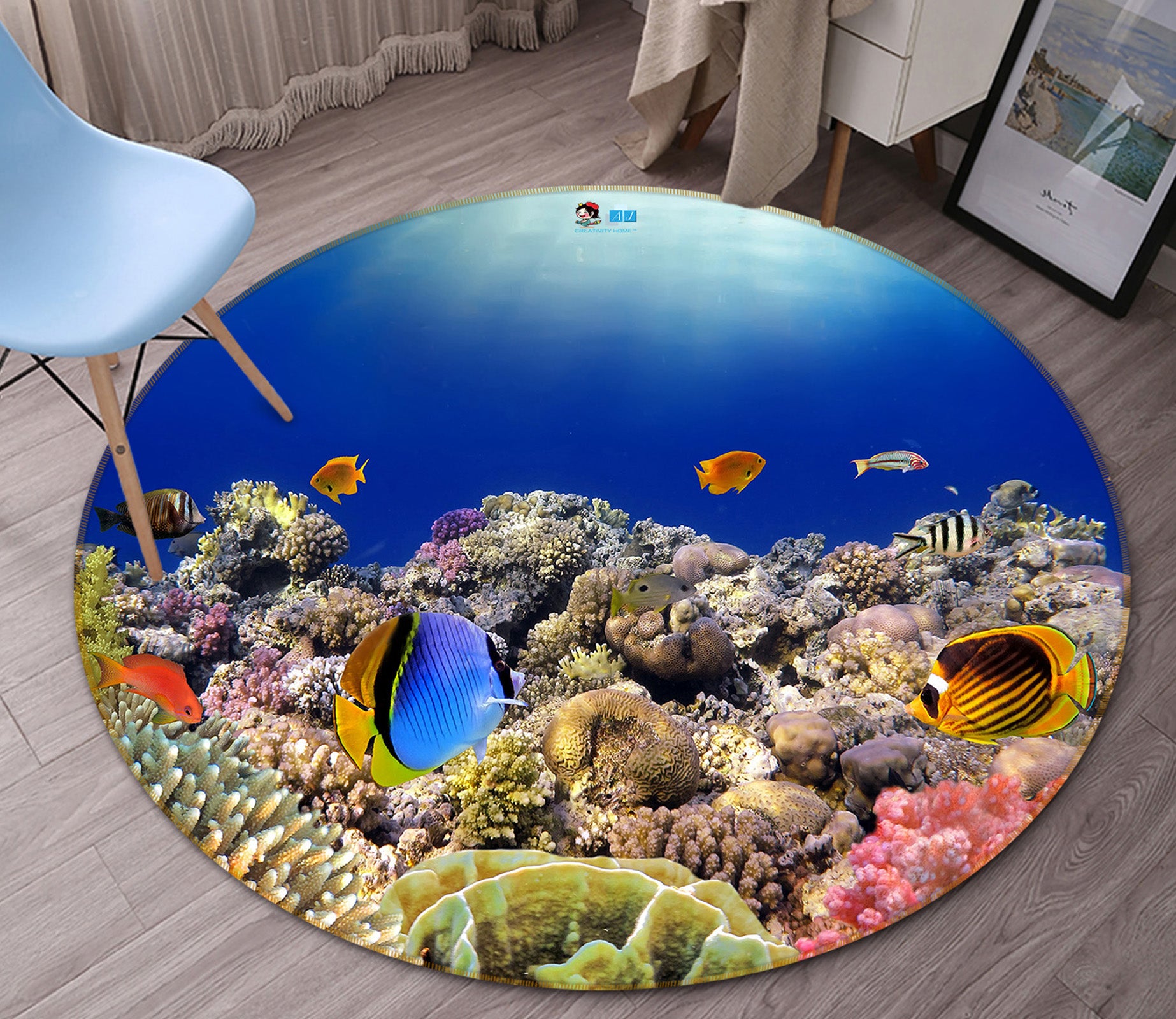 3D Underwater Coral Fish 74116 Round Non Slip Rug Mat