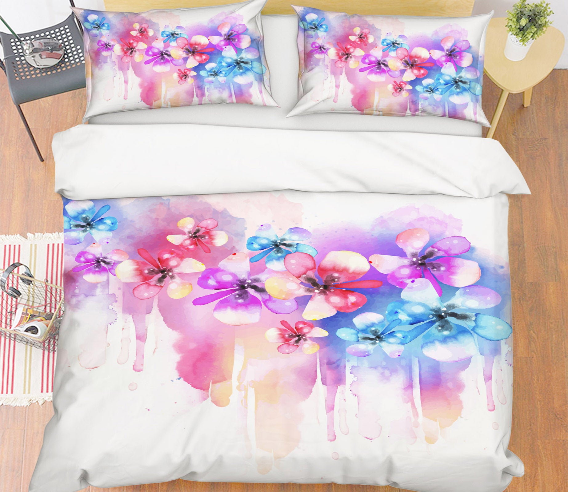 3D Watercolor Flowers 60174 Bed Pillowcases Quilt