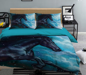 3D Stars Black Horse 036 Bed Pillowcases Quilt