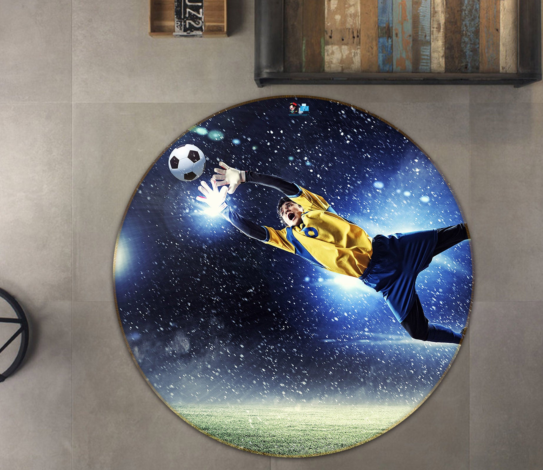 3D Soccer Player 72082 Round Non Slip Rug Mat