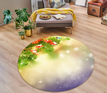 3D Branches Light Shadow 54172 Christmas Round Non Slip Rug Mat Xmas