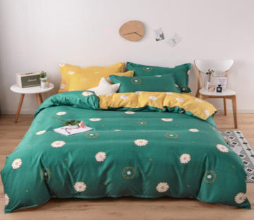 3D Green Background Chrysanthemum 4038 Bed Pillowcases Quilt