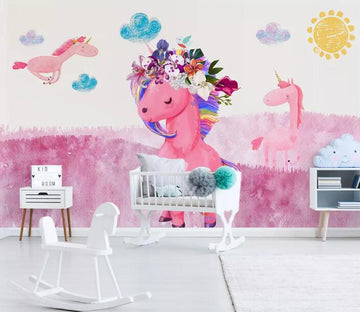 3D Cute Pink Unicorn 41 Wall Murals Wallpaper AJ Wallpaper 2 