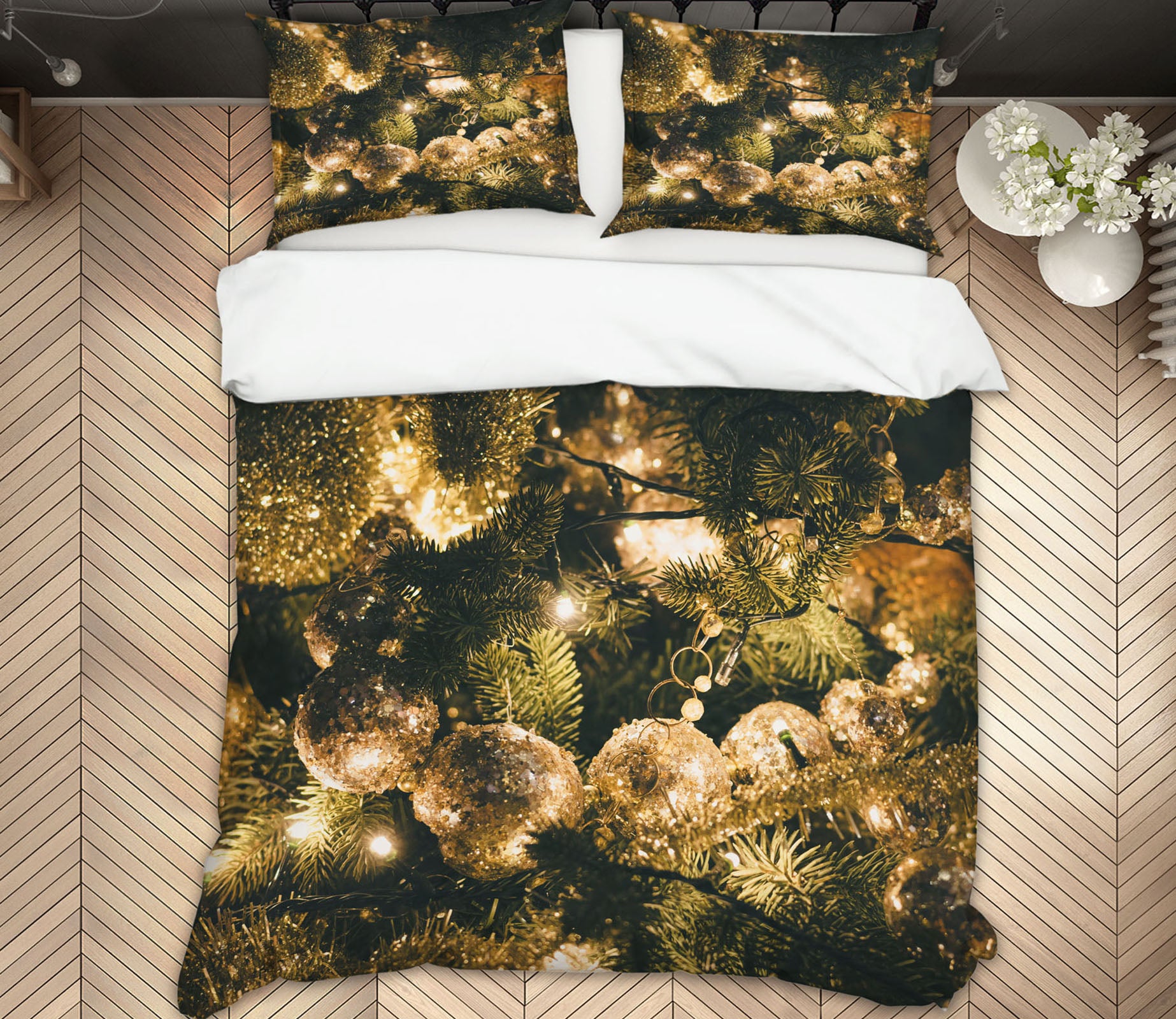 3D Branches Silver Ball 51098 Christmas Quilt Duvet Cover Xmas Bed Pillowcases